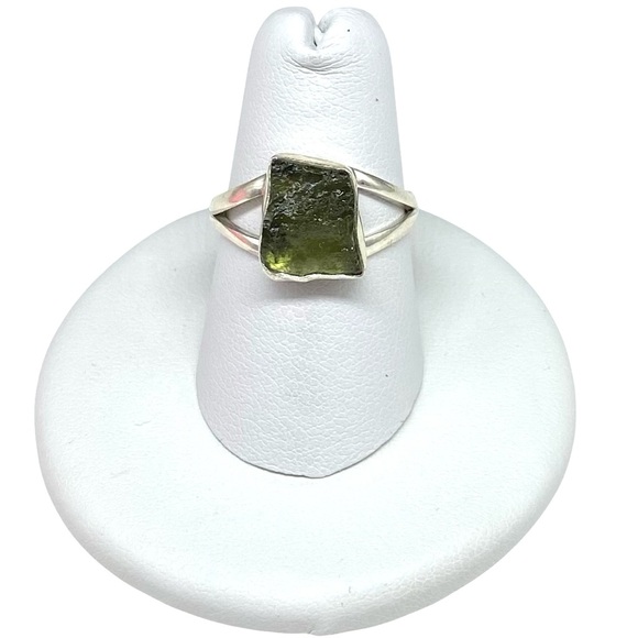 Handmade Jewelry - Moldavite Ring Size 7 Solid 925 Sterling Silver Genuine Natural Stone Jewelry